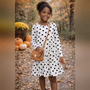 Harper Canyon White Poka-Dot Long Sleeve Spring Dress, sz 4